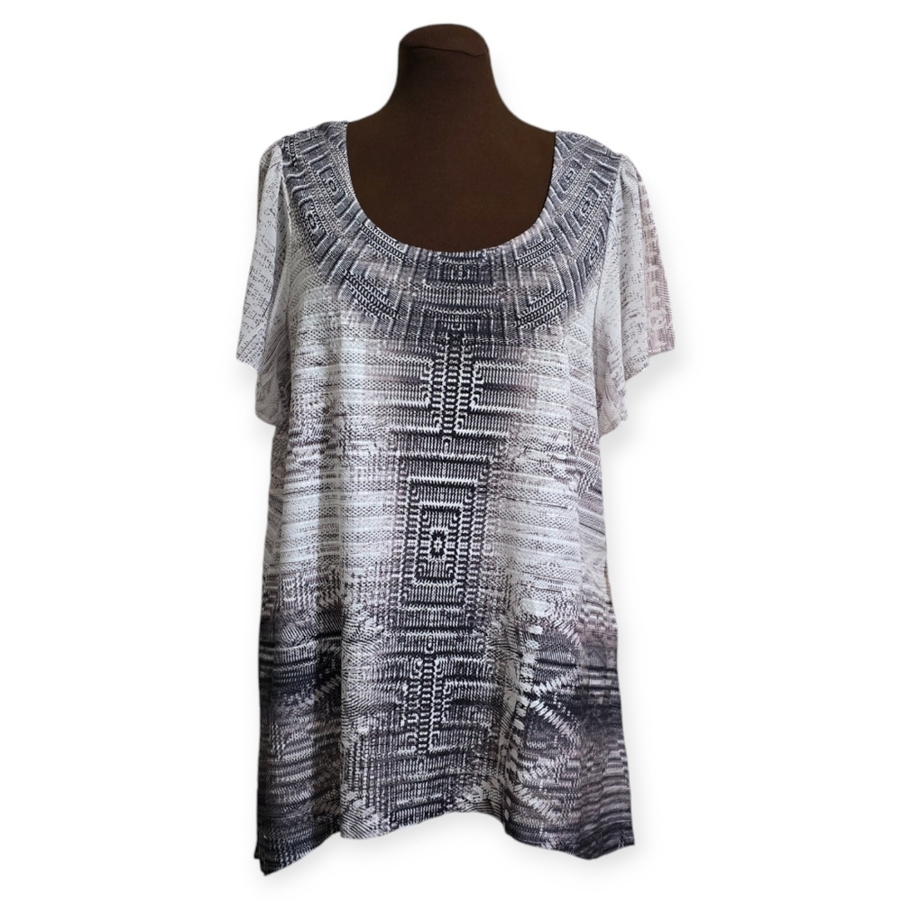 NWT One World Gray Geometric Printed Top | Short Sleeve | Plus Size 1X